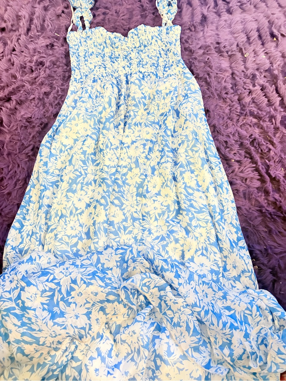 Aakaa Blue and White Floral Maxi Dress